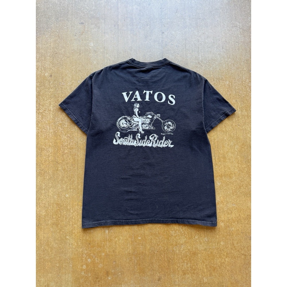 Vatos South Side Riders Black T-Shirt Biker Chicano Mexico Pin Up Girl (L)